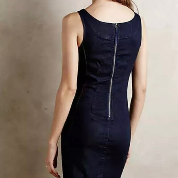 Holding Horses Anthropologie Denim Ribbon Dress Women 12 Blue Stretch Boho - Picture 4 of 13